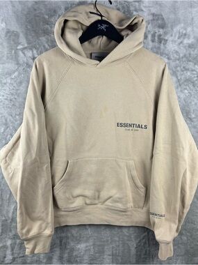 FEAR OF GOD ESSENTIALS Cream Beige Pullover Hoodie Mens Size XXS Streetwear Logo